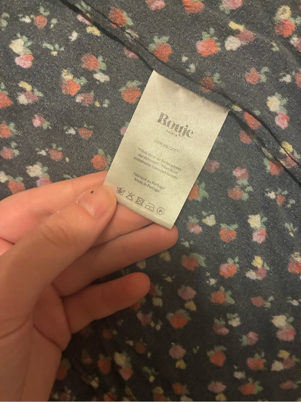 Rouje Navy Dress with Pink & Green Ditsy Floral Print - Picture 3 of 5